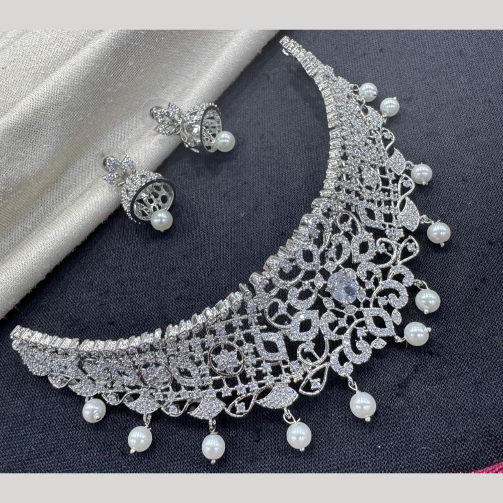 Kavita Art Silver Plated American Diamond Choker Necklace Set