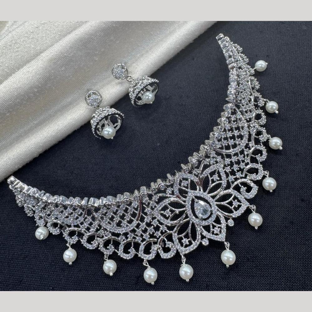 Kavita Art Silver Plated American Diamond Choker Necklace Set