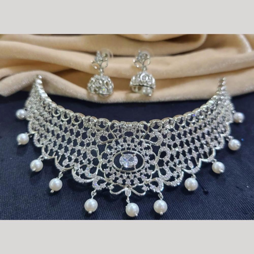 Kavita Art Silver Plated American Diamond Choker Necklace Set