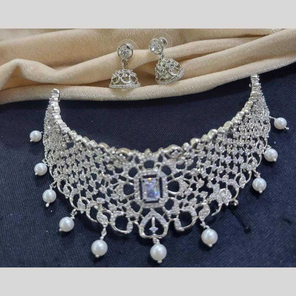 Kavita Art Silver Plated American Diamond Choker Necklace Set