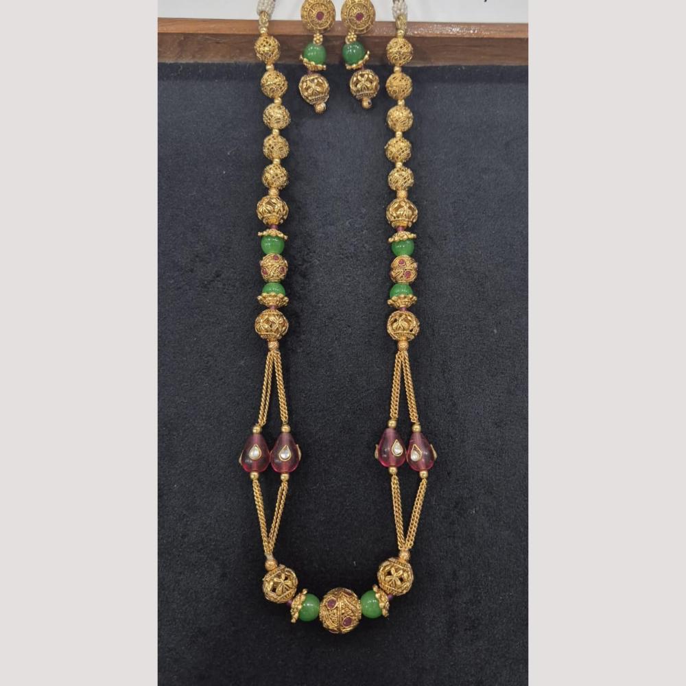 Kavita Art Gold Plated Pota Stone Long Necklace Set