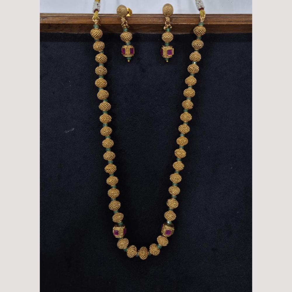 Kavita Art Gold Plated Pota Stone Long Necklace Set