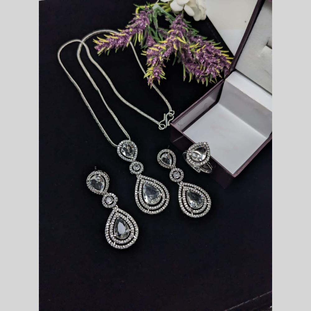 Kavita Art American Diamond Pendant Set With Ring