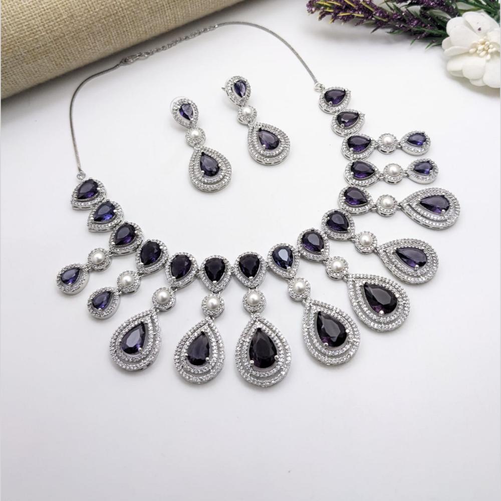 Kavita Art Silver Plated American Diamond Necklace Set