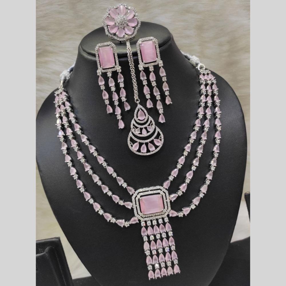 Kavita Art Silver Plated American Diamond Necklace Set With Ring