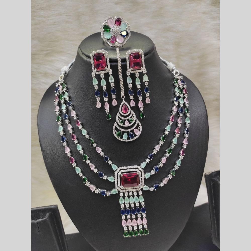 Kavita Art Silver Plated American Diamond Necklace Set With Ring