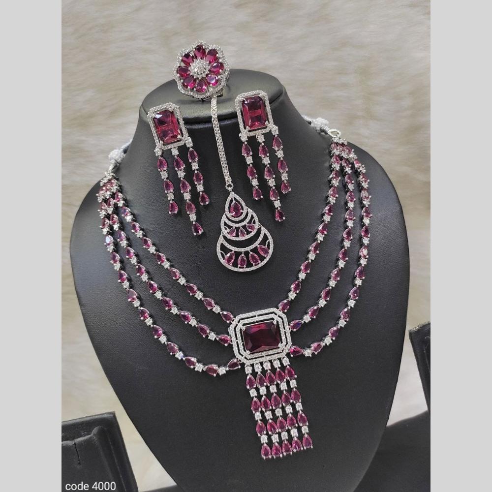 Kavita Art Silver Plated American Diamond Necklace Set With Ring