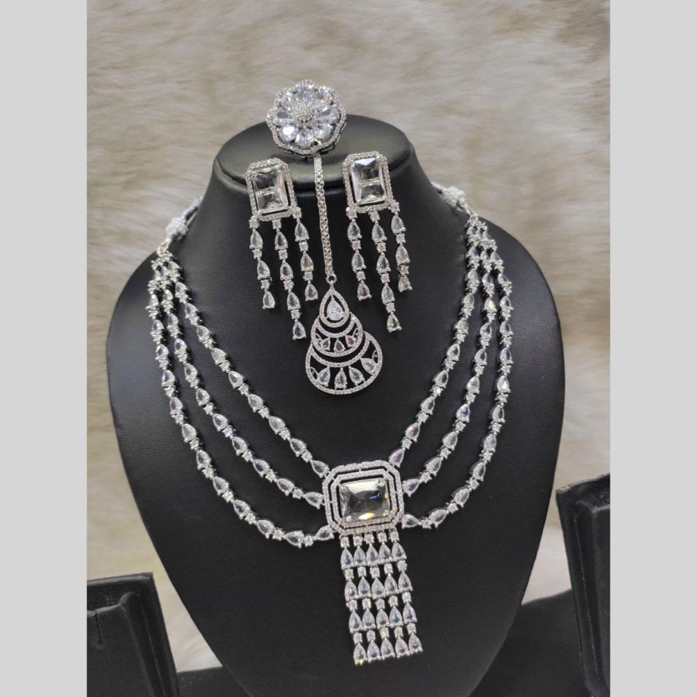 Kavita Art Silver Plated American Diamond Necklace Set With Ring