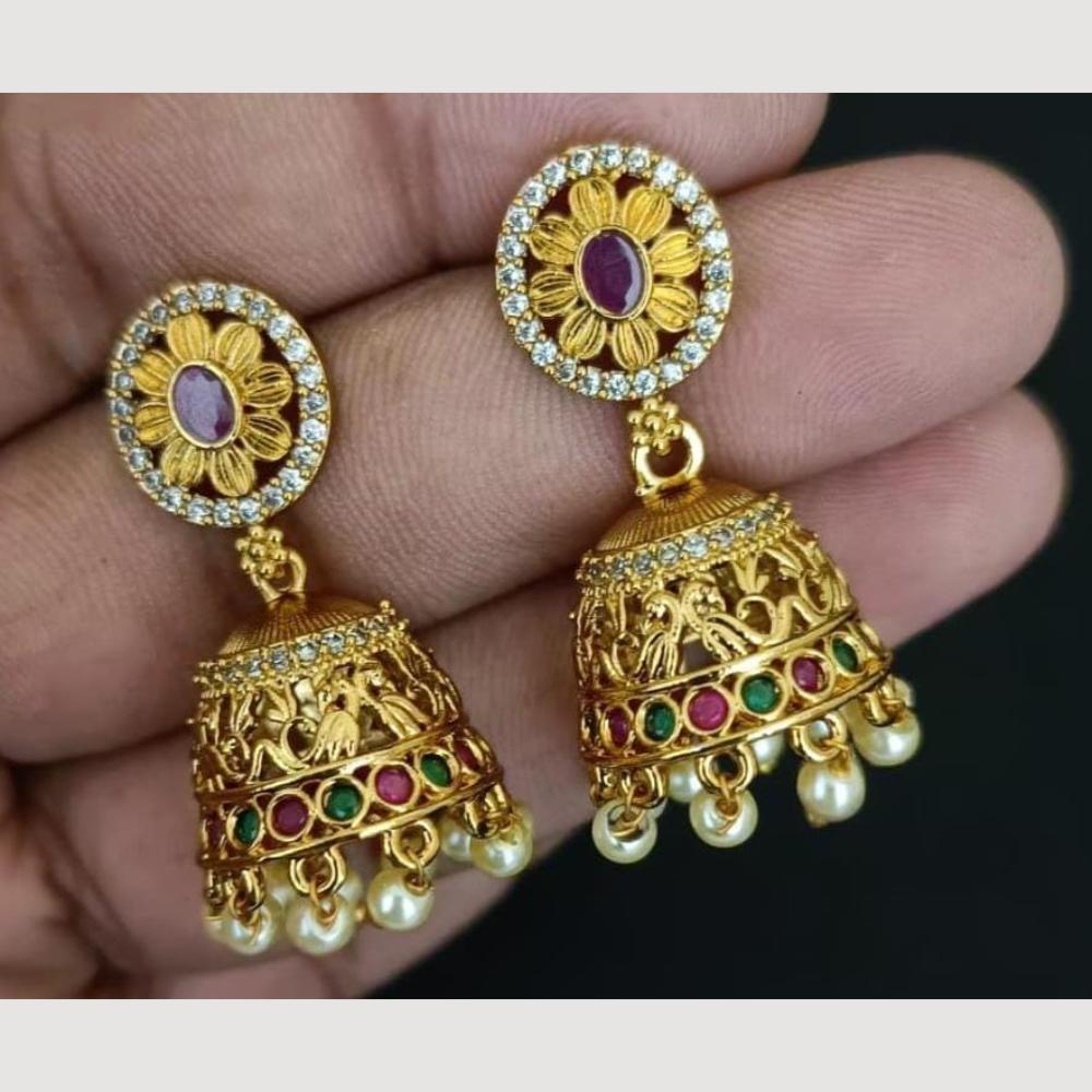 Kavita Art Gold Plated Austrian Stone And Pearl Jhumki Earrings