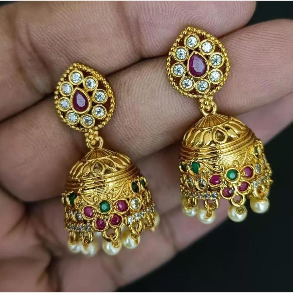 Kavita Art Gold Plated Austrian Stone And Pearl Jhumki Earrings