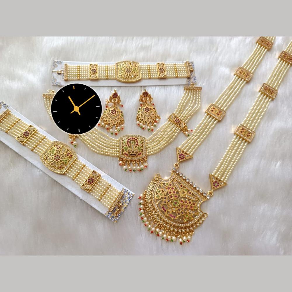 Kavita Art Gold Plated Austrian Stone And Pearl Combo Necklace Set