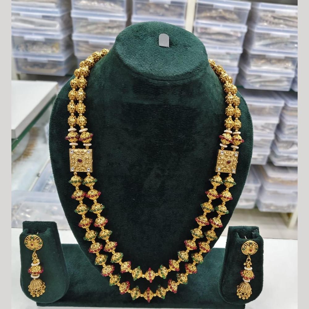 Kavita Art Gold Plated Pota Stone And Beads Long Necklace Set