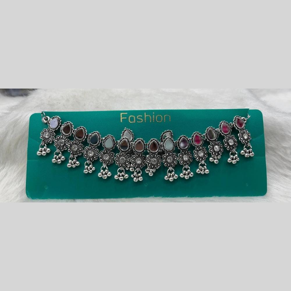 Kavita Art Boho Style Oxidised Plated Mirror And Pearls Necklace Set