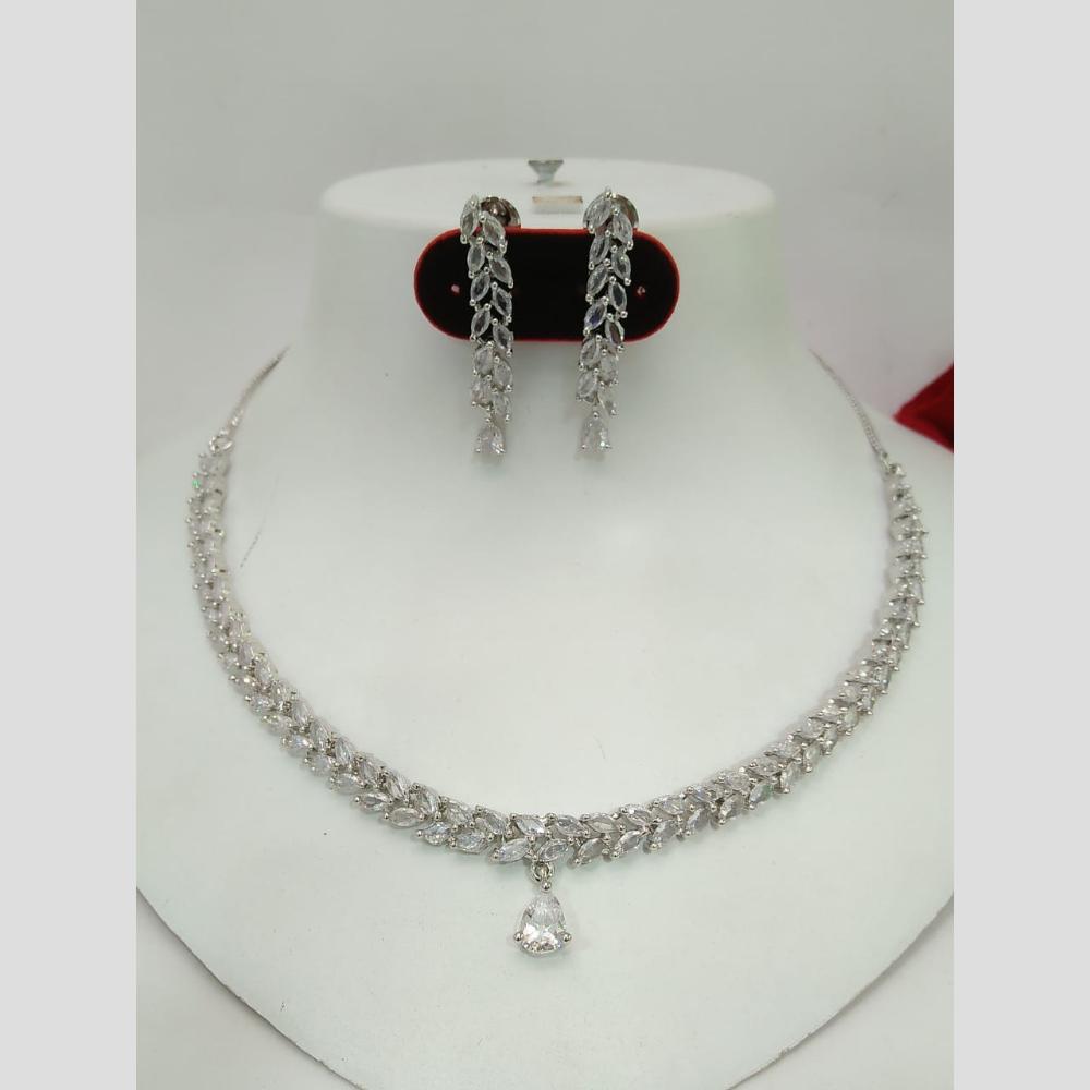 Kavita Art Glamorous Rhodium Plated American Diamond Necklace Set