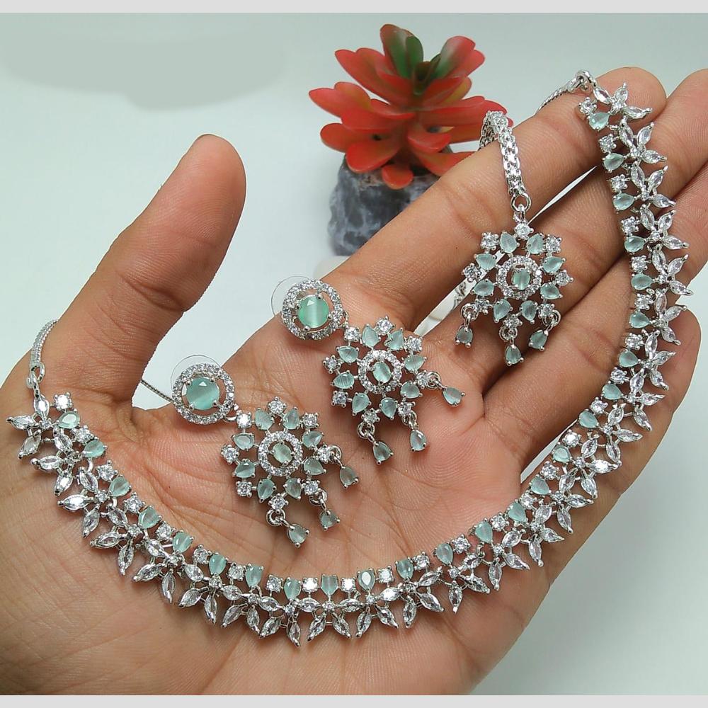 Kavita Art Glamorous Rhodium Plated American Diamond Necklace Set