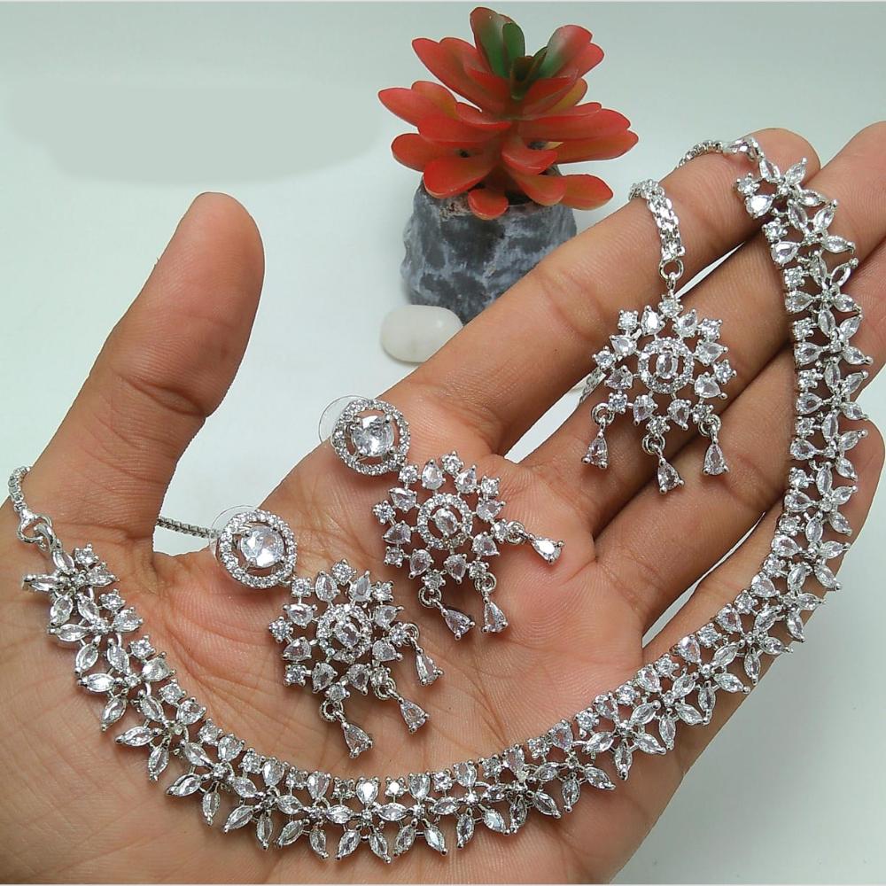 Kavita Art Glamorous Rhodium Plated American Diamond Necklace Set
