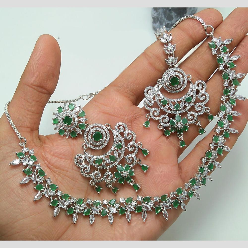 Kavita Art Glamorous Rhodium Plated American Diamond Necklace Set