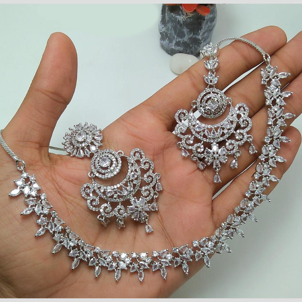 Kavita Art Glamorous Rhodium Plated American Diamond Necklace Set