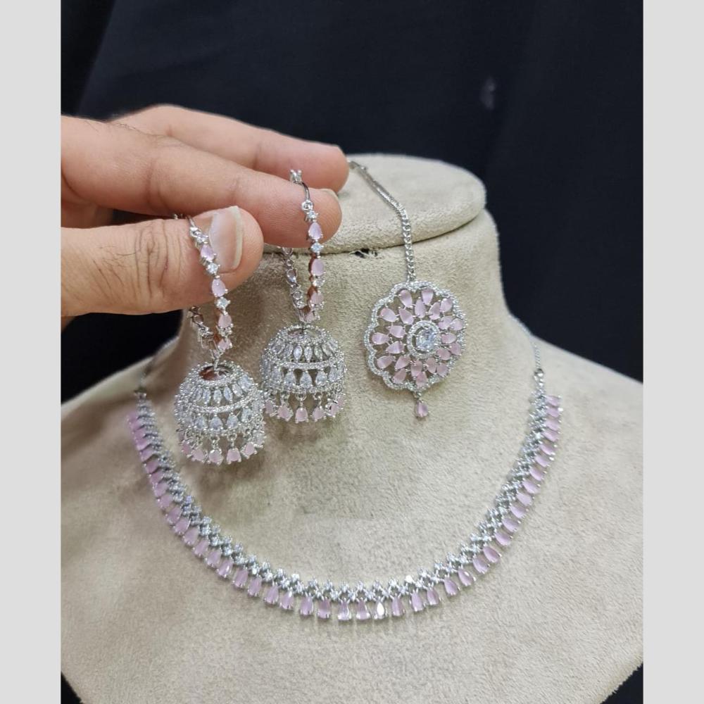 Kavita Art Glamorous Rhodium Plated American Diamond Necklace Set