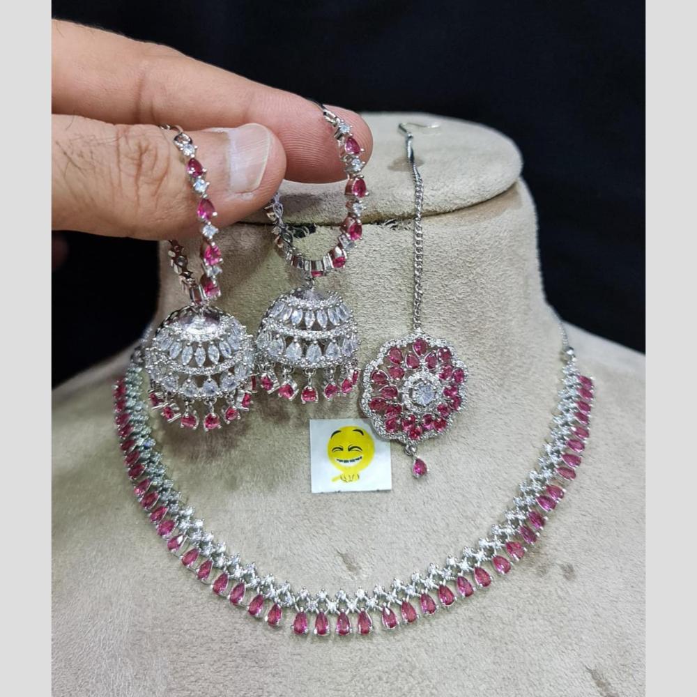 Kavita Art Glamorous Rhodium Plated American Diamond Necklace Set