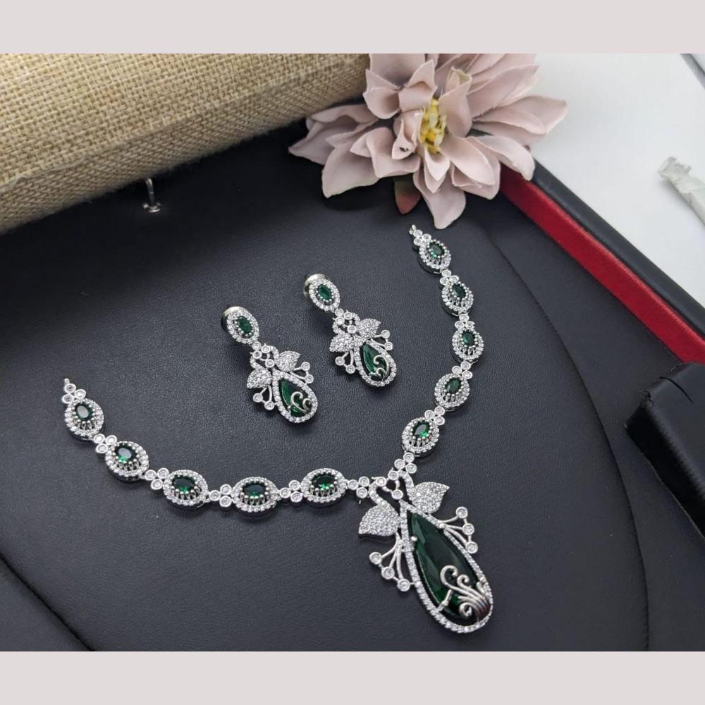 Kavita Art Glamorous Rhodium Plated American Diamond Necklace Set