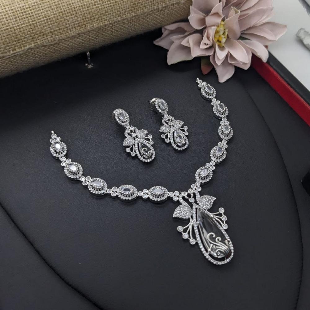Kavita Art Glamorous Rhodium Plated American Diamond Necklace Set