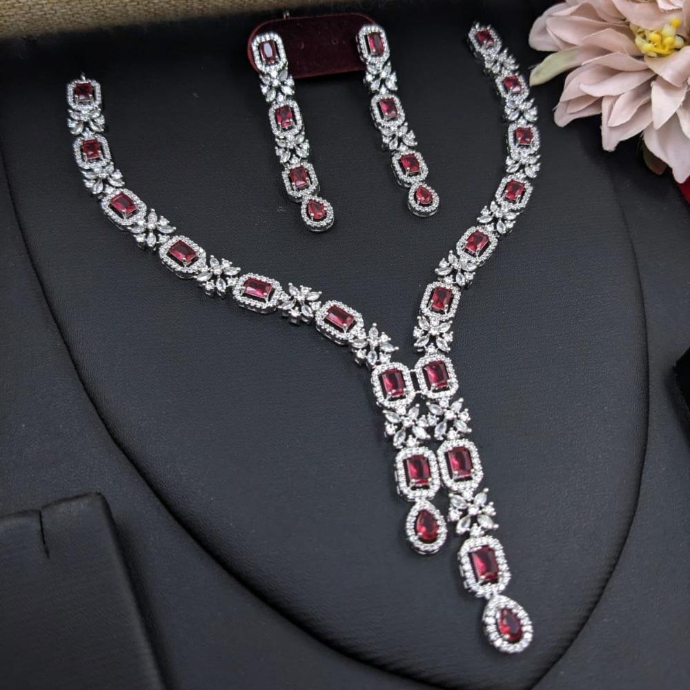 Kavita Art Glamorous Rhodium Plated American Diamond Necklace Set