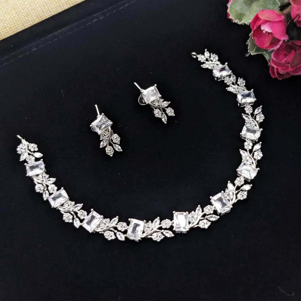 Kavita Art Glamorous Rhodium Plated American Diamond Necklace Set
