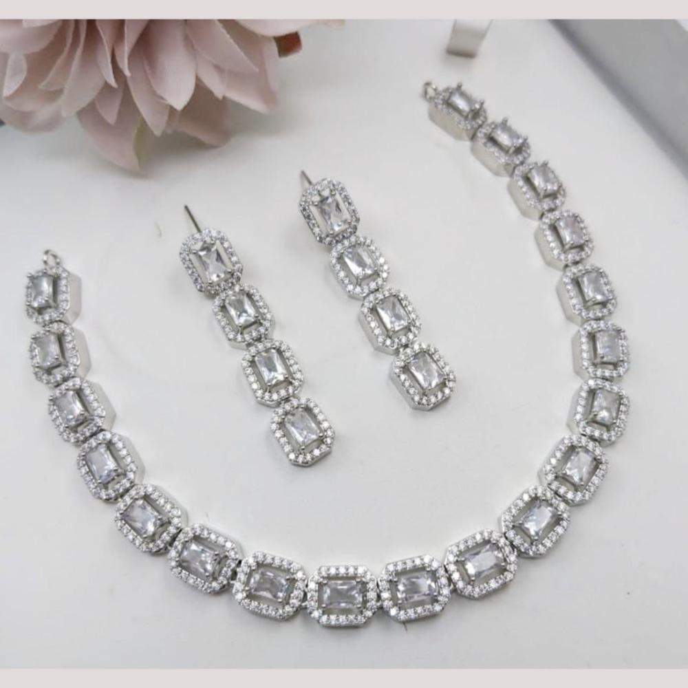 Kavita Art Glamorous Rhodium Plated American Diamond Necklace Set