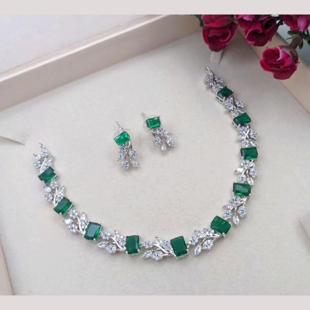 Kavita Art Glamorous Rhodium Plated American Diamond Necklace Set