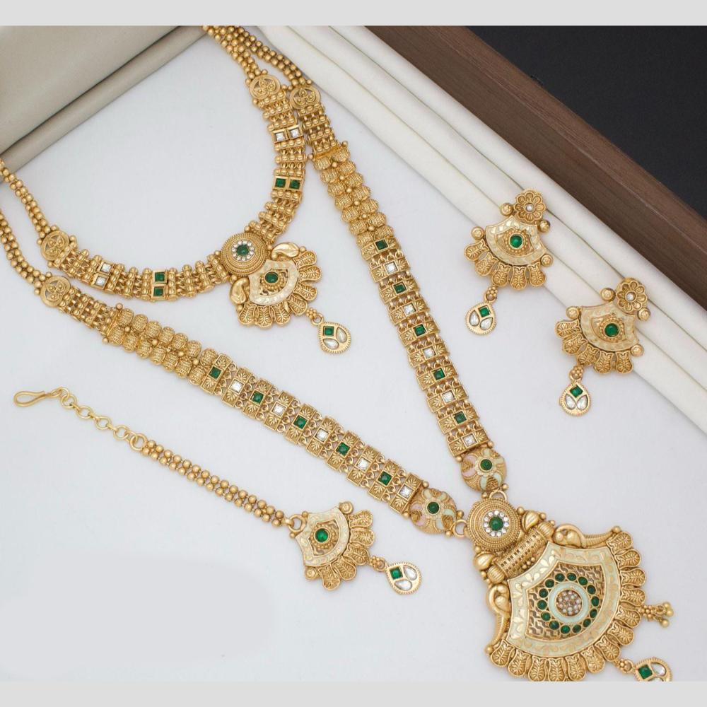 Kavita Art Gold Plated Pota Stone And Meenakari Double Necklace Set