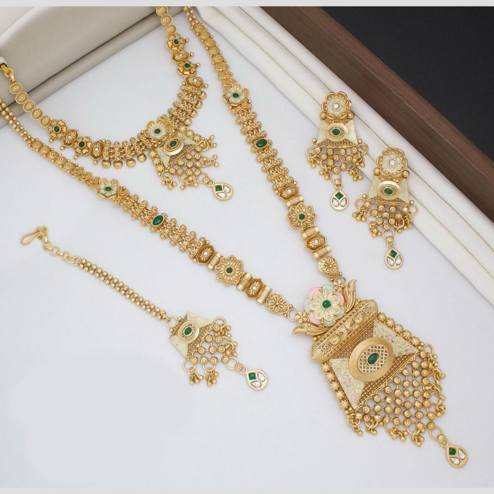 Kavita Art Gold Plated Pota Stone And Meenakari Double Necklace Set