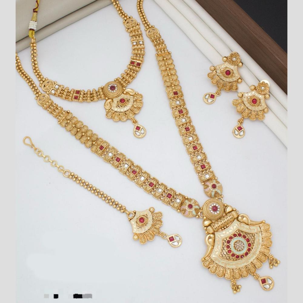 Kavita Art Gold Plated Pota Stone And Meenakari Double Necklace Set