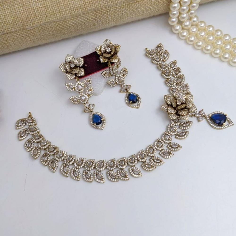 Kavita Art Graceful Blossom Style American Diamond Necklace Set