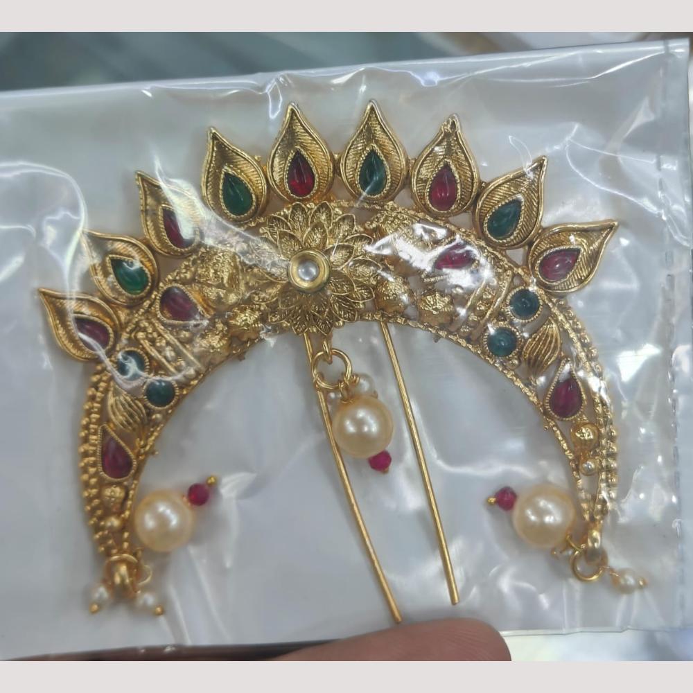 Kavita Art Traditional Gold Plated Hair Brooch with Sparkling Pota Stones