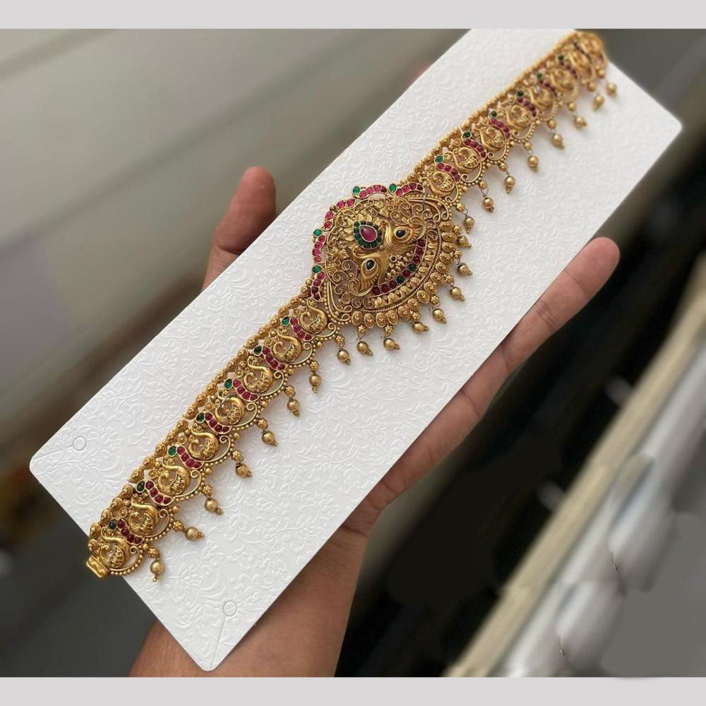 Kavita Art Traditional Temple Kamarbandh Antique Gold Waist Belt withPeacock Design