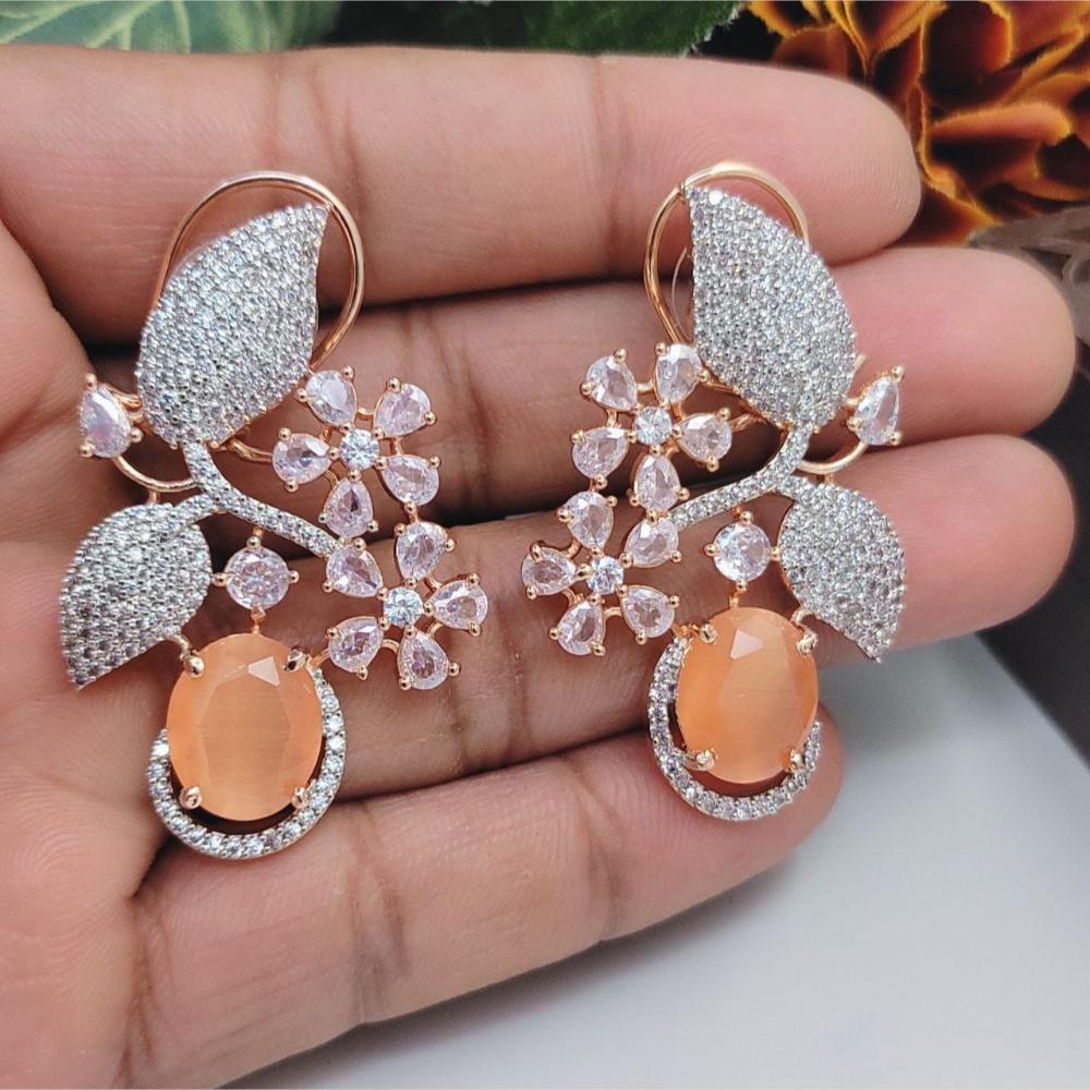 Kavita Art Sparkling Rose Gold Plated American Diamond Dangler Earring