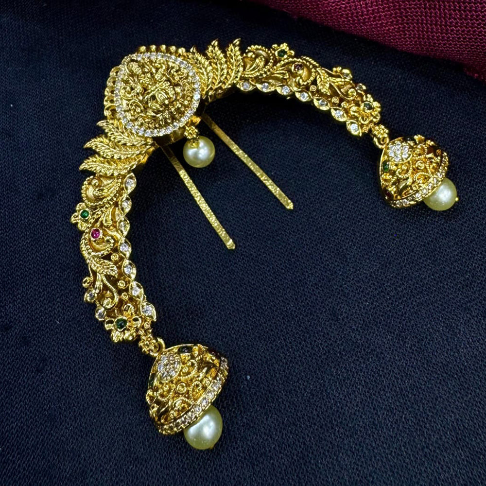 Kavita Art Traditional Gold Plated Hair Brooch with Sparkling Pota Stones