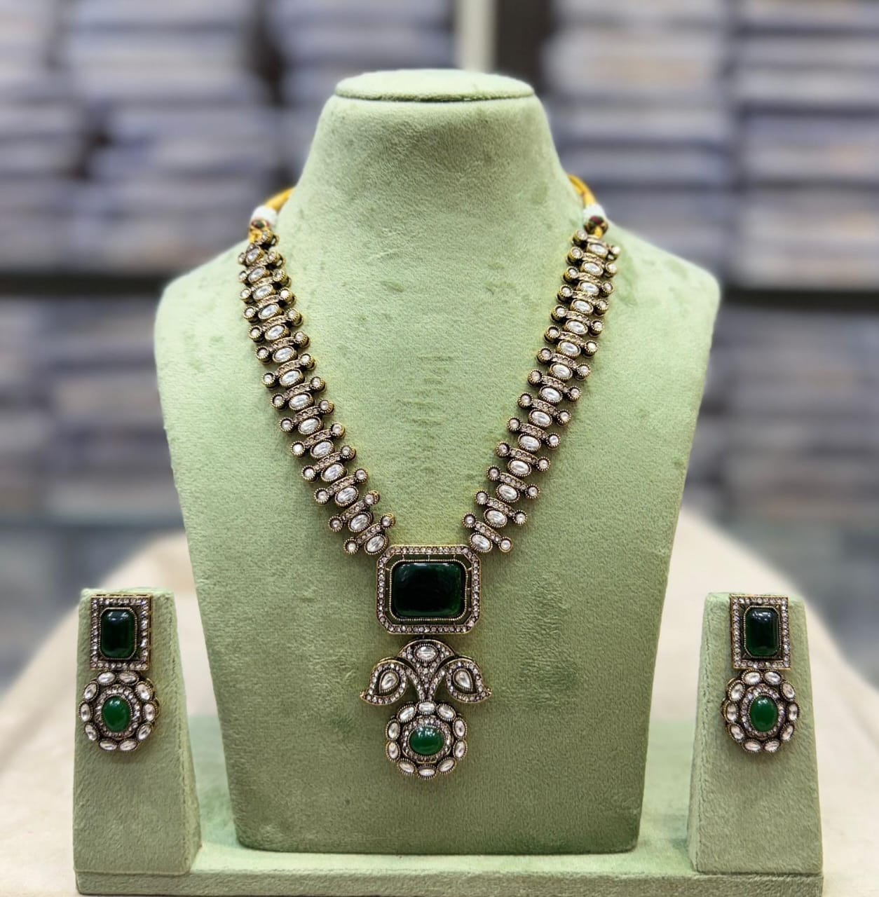 Kavita Art Gold Plated Crystal Stone Long Necklace Set