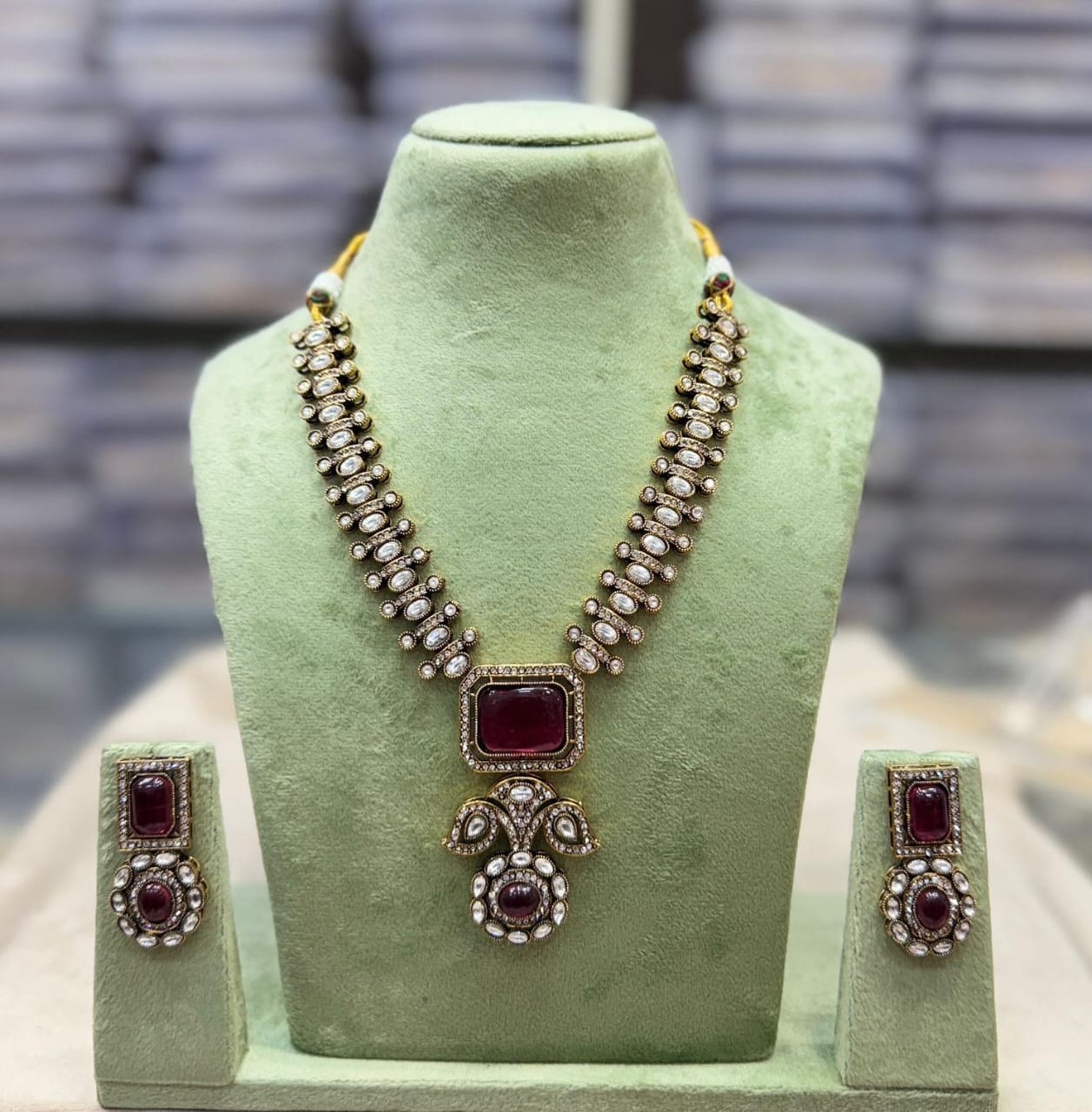 Kavita Art Gold Plated Crystal Stone Long Necklace Set