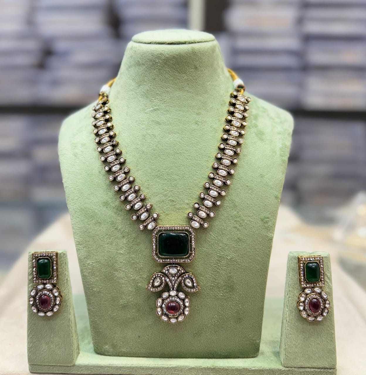 Kavita Art Gold Plated Crystal Stone Long Necklace Set