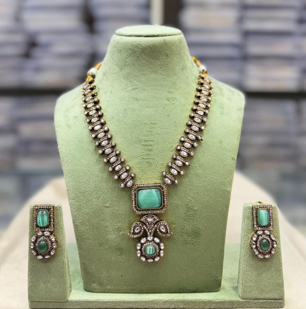 Kavita Art Gold Plated Crystal Stone Long Necklace Set