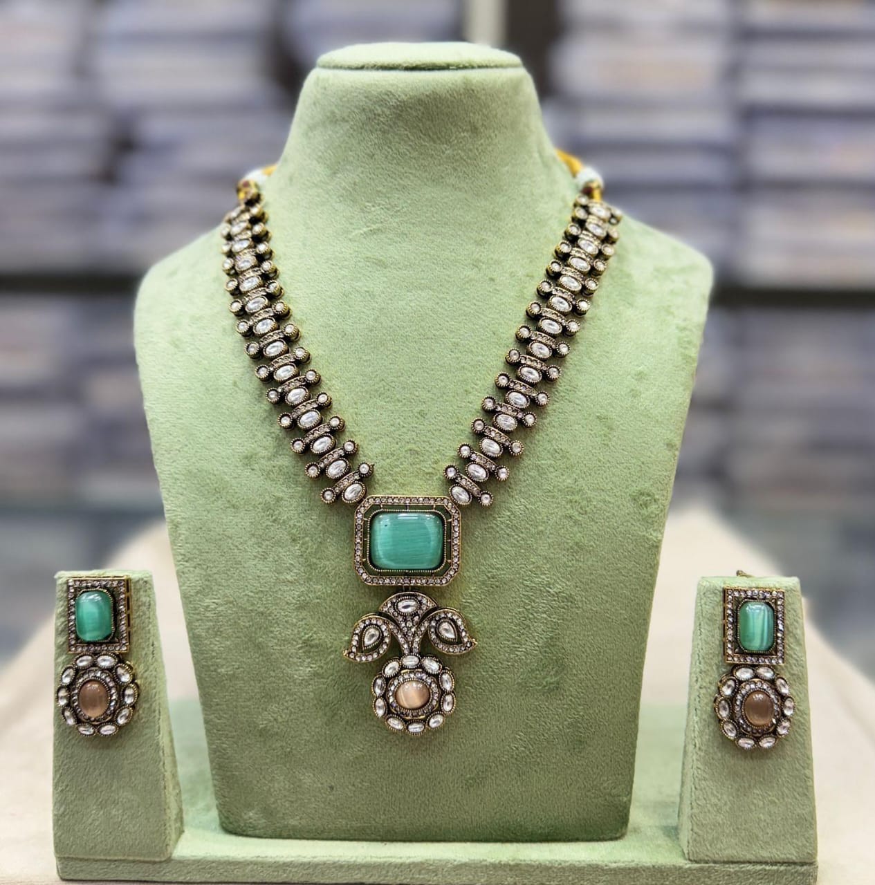 Kavita Art Gold Plated Crystal Stone Long Necklace Set