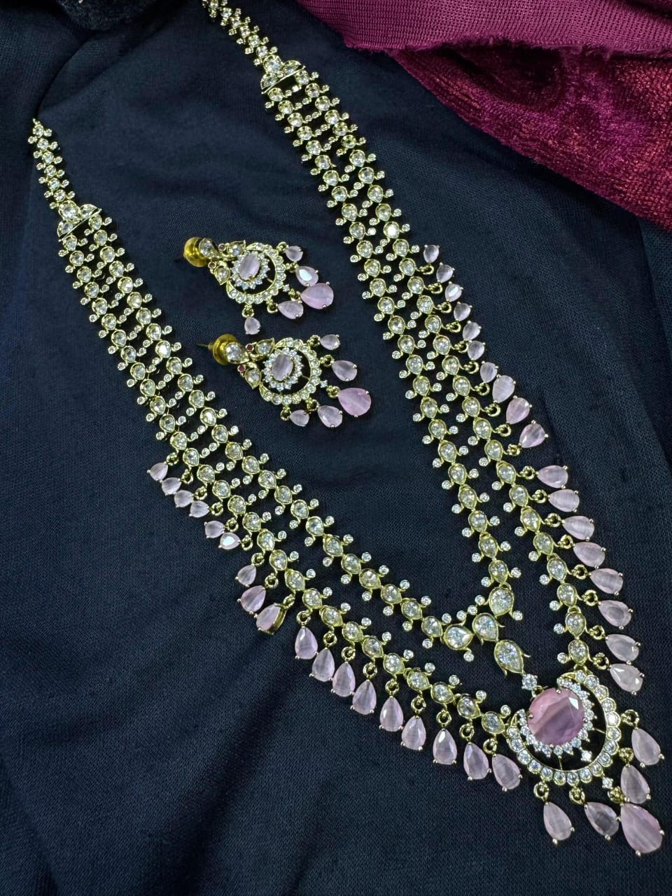 Kavita Art Silver Plated American Diamond Multi-LayerLong Necklace Set