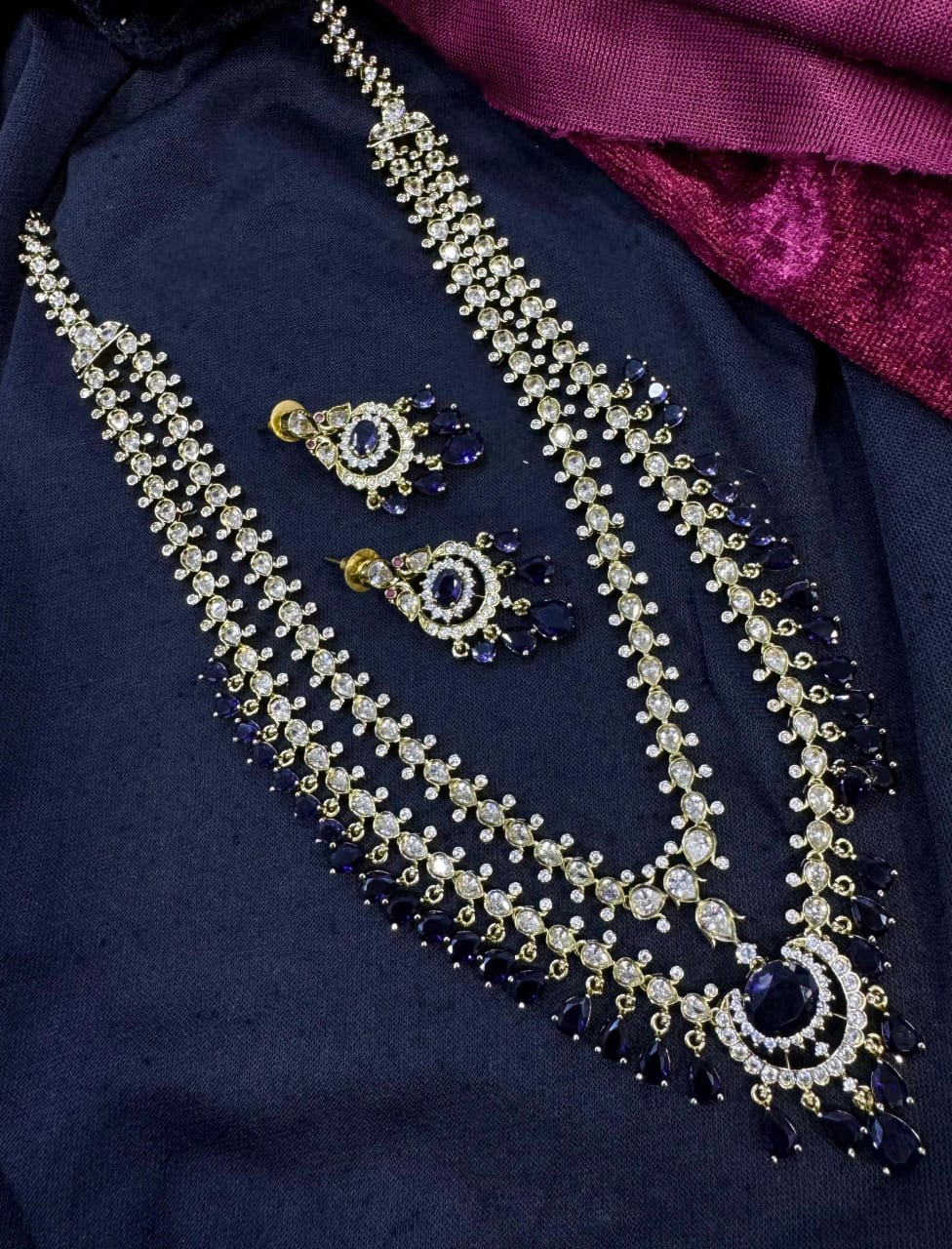 Kavita Art Silver Plated American Diamond Multi-LayerLong Necklace Set