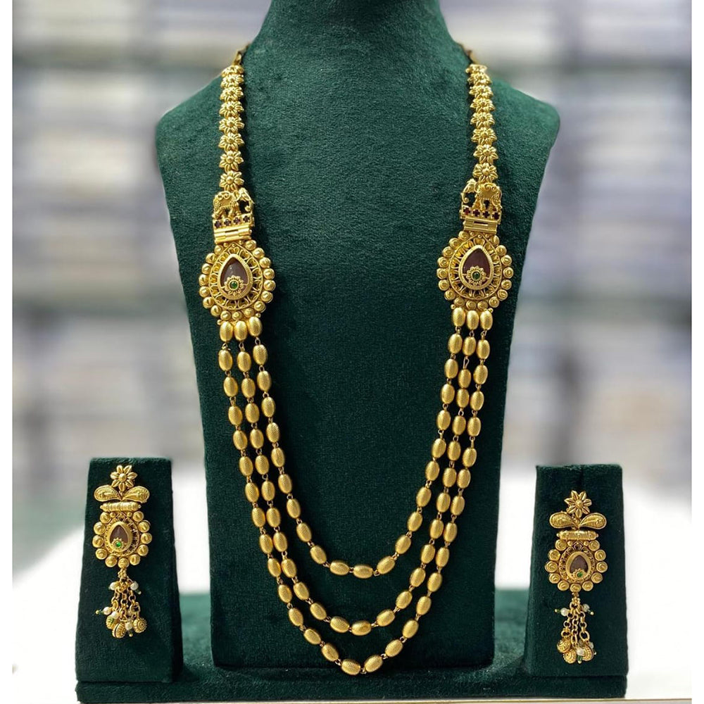 Kavita Art Premium Pota Stone Gold Plated Long Necklace Set