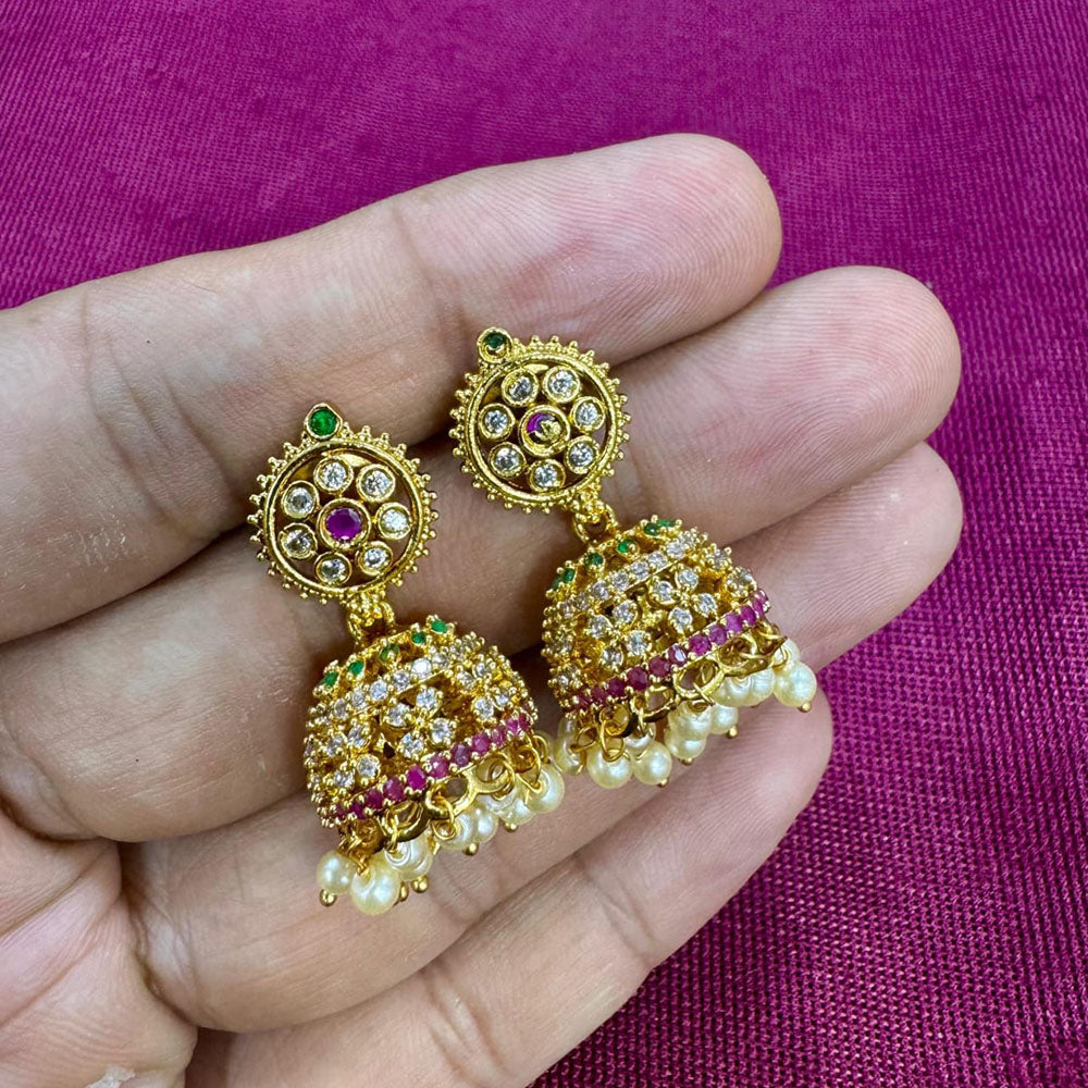 Kavita Art Designer Pota Austrian Stone And Pearl Jhumki Earrings