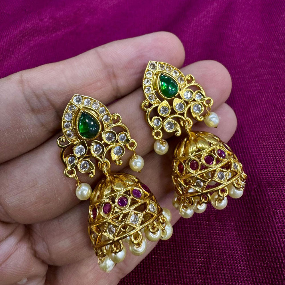 Kavita Art Designer Pota Austrian Stone And Pearl Jhumki Earrings