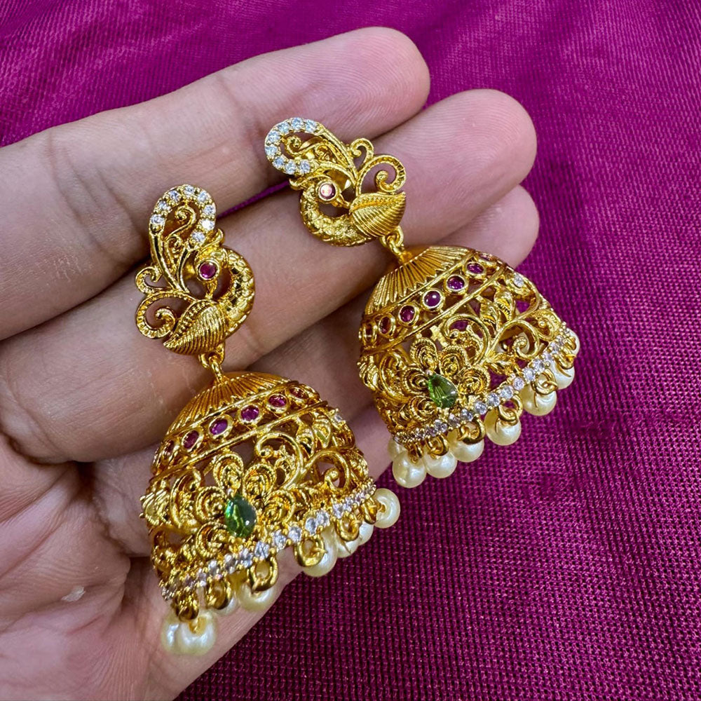 Kavita Art Designer Pota Austrian Stone And Pearl Jhumki Earrings