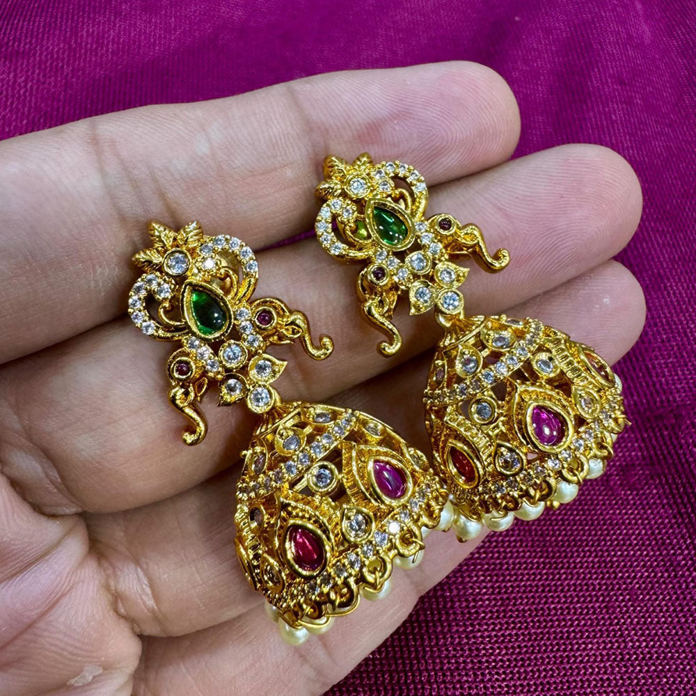 Kavita Art Designer Pota Austrian Stone And Pearl Jhumki Earrings